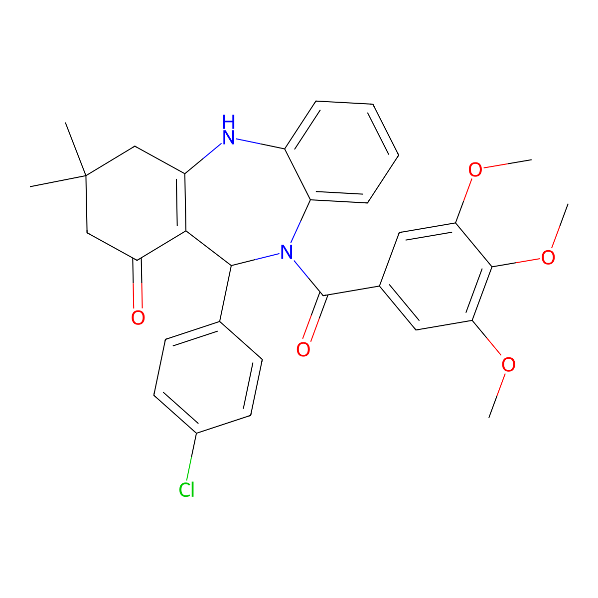 6-(4-Chlorophenyl)-9,9-dimethyl-5-(3,4,5-trimethoxybenzoyl)-6,8,10,11-tetrahydrobenzo[b][1,4]benzodiazepin-7-one molecular structure, CAS 330827-43-5