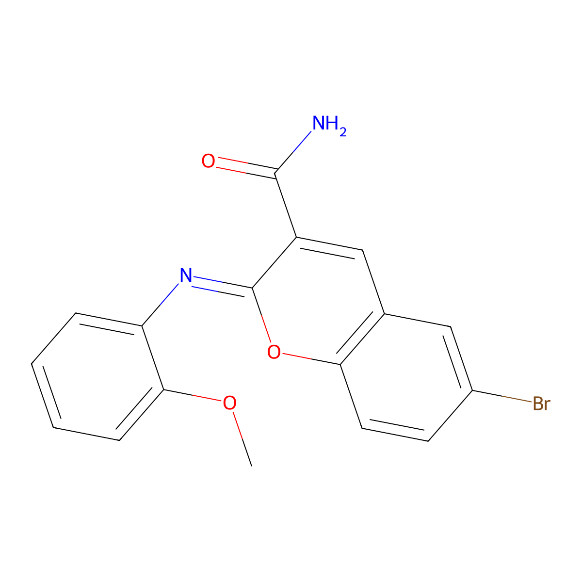 (2Z)-6-bromo-2-[(2-methoxyphenyl)imino]-2H-chromene-3-carboxamide molecular structure, CAS 330827-45-7