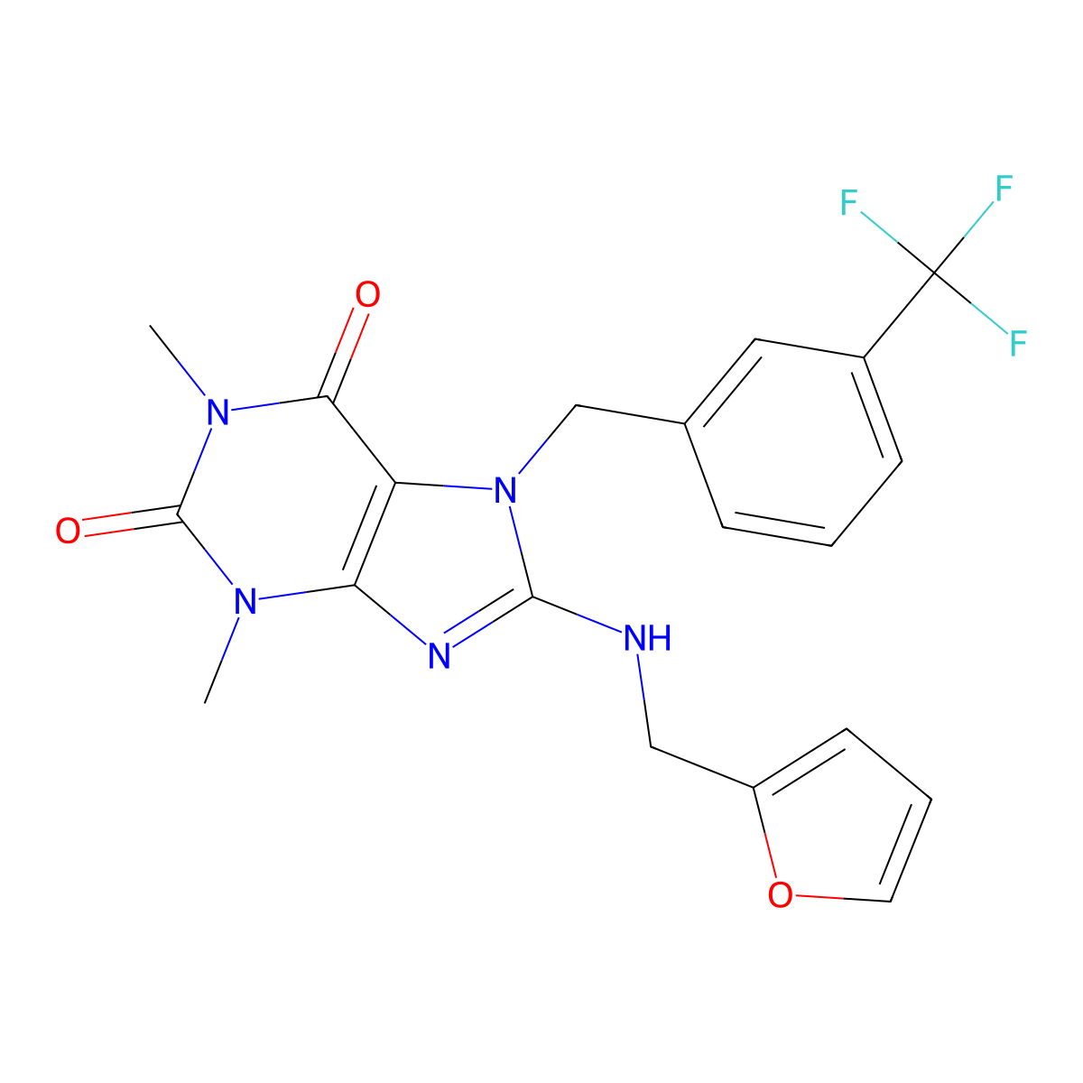 8-[(furan-2-ylmethyl)amino]-1,3-dimethyl-7-[3-(trifluoromethyl)benzyl]-3,7-dihydro-1H-purine-2,6-dione molecular structure, CAS 330827-80-0