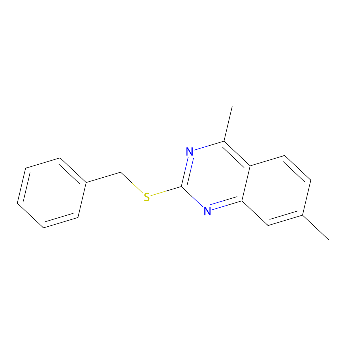 2-Benzylsulfanyl-4,7-dimethylquinazoline molecular structure, CAS 330828-12-1