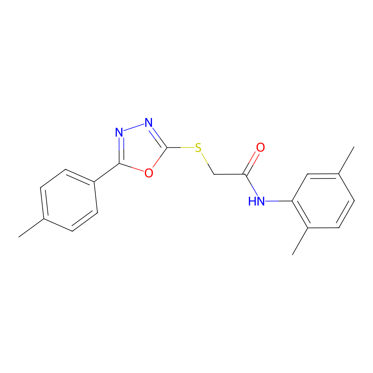 N-(2,5-dimethylphenyl)-2-{[5-(4-methylphenyl)-1,3,4-oxadiazol-2-yl]sulfanyl}acetamide molecular structure, CAS 330828-90-5
