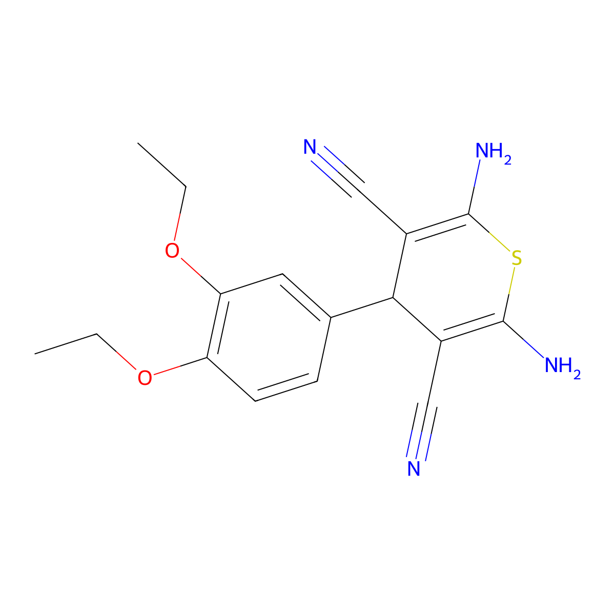 2,6-diamino-4-(3,4-diethoxyphenyl)-4H-thiopyran-3,5-dicarbonitrile molecular structure, CAS 330829-11-3