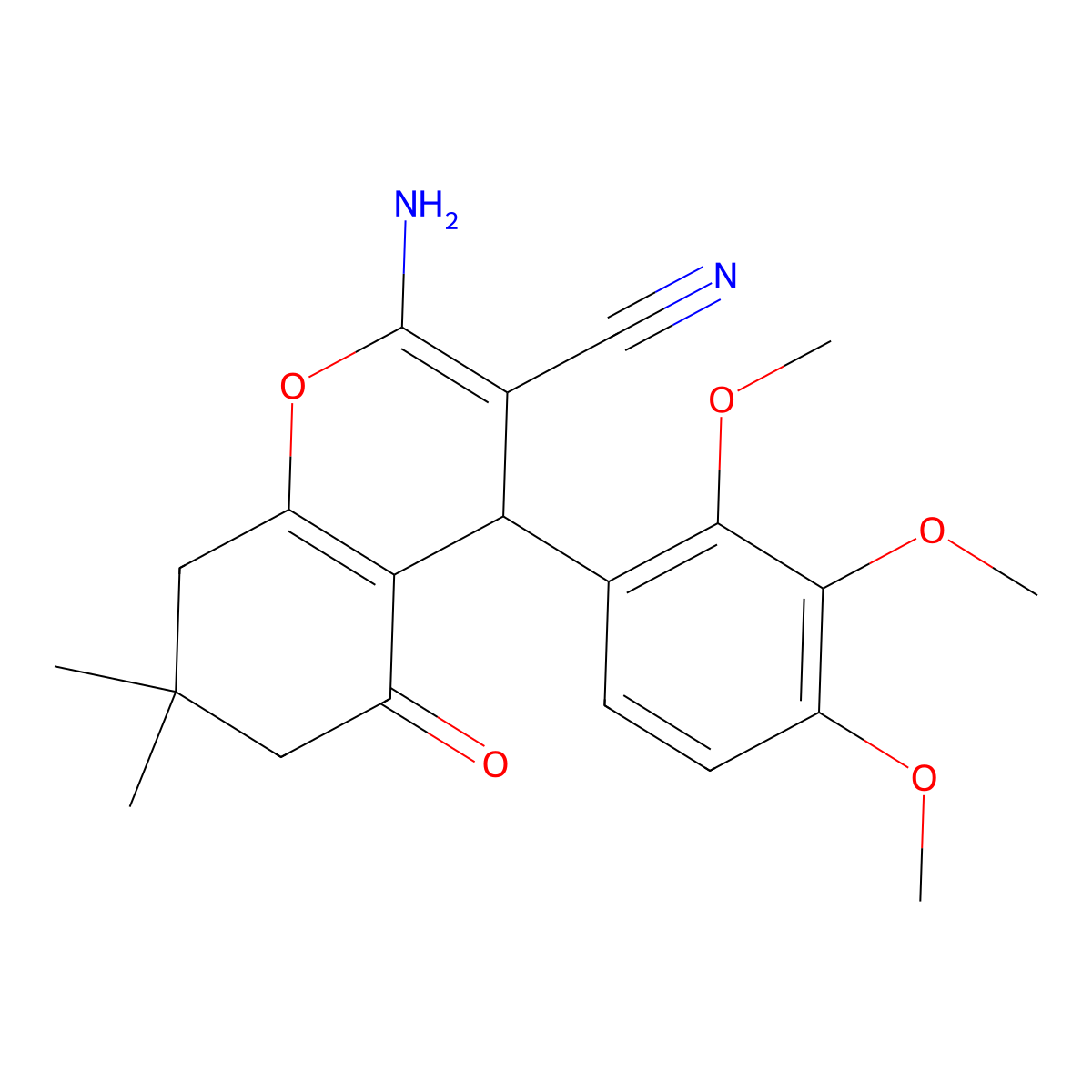 2-amino-7,7-dimethyl-5-oxo-4-(2,3,4-trimethoxyphenyl)-5,6,7,8-tetrahydro-4H-chromene-3-carbonitrile molecular structure, CAS 330829-60-2