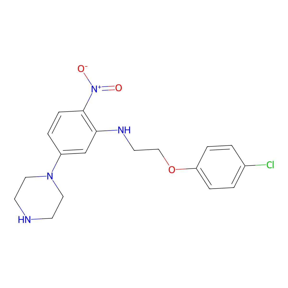 N-[2-(4-chlorophenoxy)ethyl]-2-nitro-5-piperazin-1-ylaniline molecular structure, CAS 330829-97-5