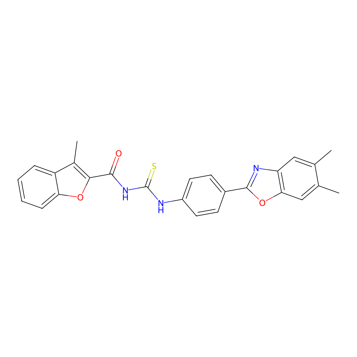 N-[[4-(5,6-dimethyl-1,3-benzoxazol-2-yl)phenyl]carbamothioyl]-3-methyl-1-benzofuran-2-carboxamide molecular structure, CAS 330830-60-9