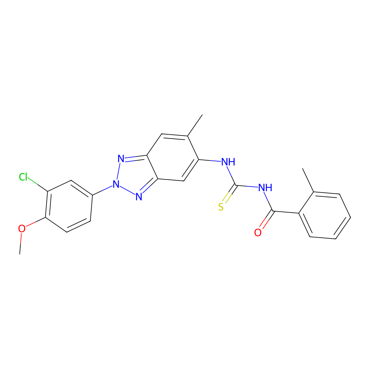 N-[[2-(3-chloro-4-methoxyphenyl)-6-methylbenzotriazol-5-yl]carbamothioyl]-2-methylbenzamide molecular structure, CAS 330830-66-5