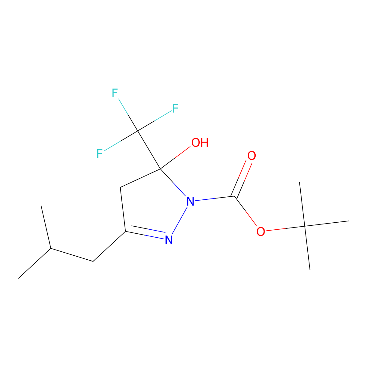 tert-butyl 5-hydroxy-3-(2-methylpropyl)-5-(trifluoromethyl)-4,5-dihydro-1H-pyrazole-1-carboxylate molecular structure, CAS 330830-79-0