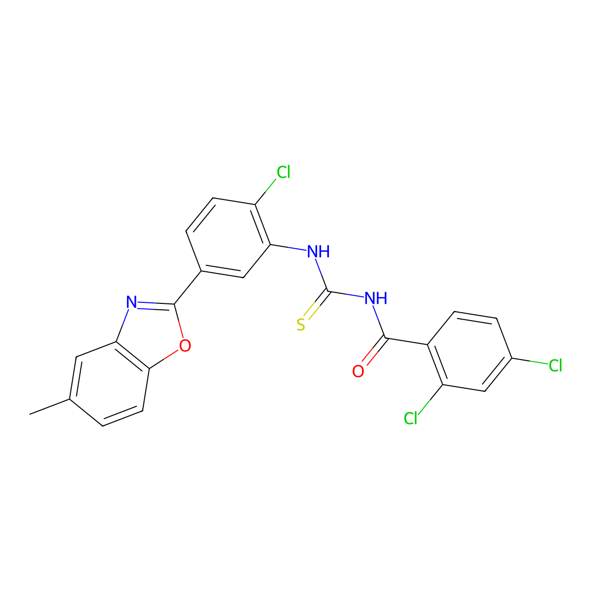 2,4-dichloro-N-[[2-chloro-5-(5-methyl-1,3-benzoxazol-2-yl)phenyl]carbamothioyl]benzamide molecular structure, CAS 330831-12-4