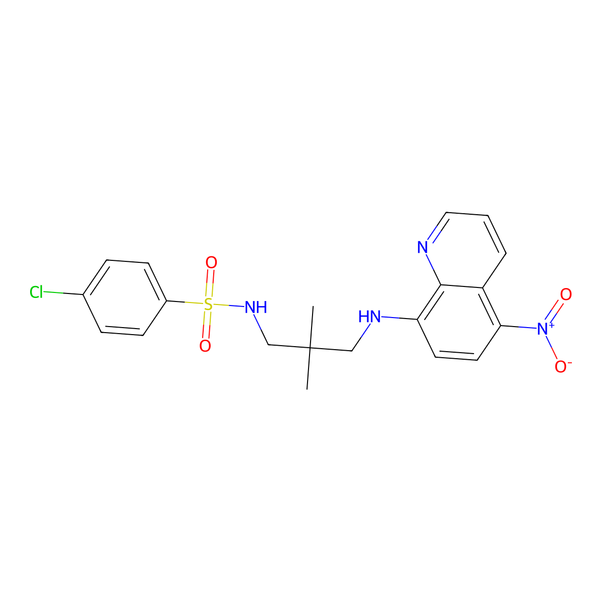 4-chloro-N-[2,2-dimethyl-3-[(5-nitroquinolin-8-yl)amino]propyl]benzenesulfonamide molecular structure, CAS 330832-11-6