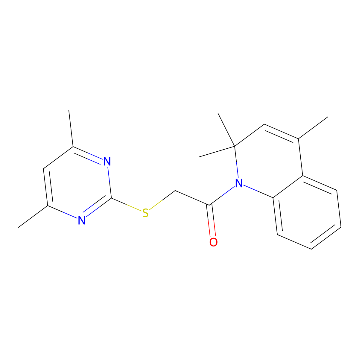 2-(4,6-Dimethylpyrimidin-2-yl)sulfanyl-1-(2,2,4-trimethylquinolin-1-yl)ethanone molecular structure, CAS 330832-29-6