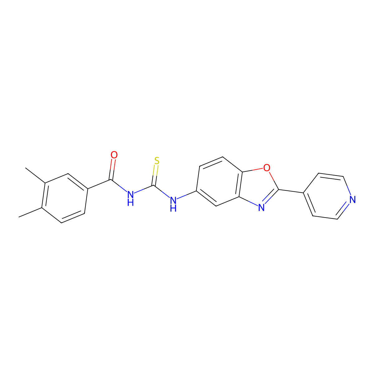 N-(3,4-dimethylbenzoyl)-N'-[2-(4-pyridinyl)-1,3-benzoxazol-5-yl]thiourea molecular structure, CAS 330832-35-4