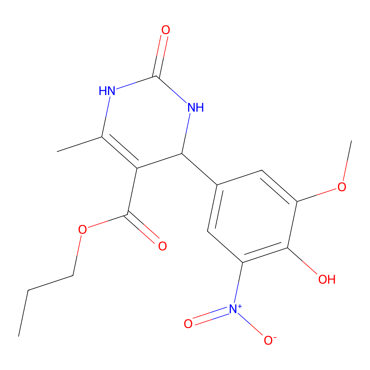 Propyl 4-(4-hydroxy-3-methoxy-5-nitrophenyl)-6-methyl-2-oxo-1,2,3,4-tetrahydropyrimidine-5-carboxylate molecular structure, CAS 330833-42-6