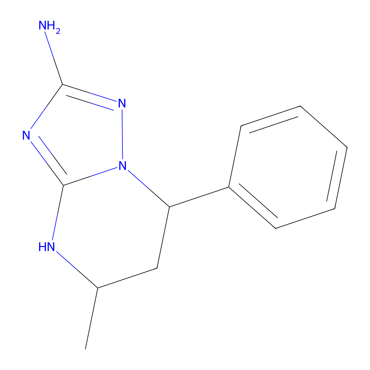 5-Methyl-7-phenyl-4,5,6,7-tetrahydro-[1,2,4]triazolo[1,5-a]pyrimidin-2-ylamine molecular structure, CAS 330833-68-6