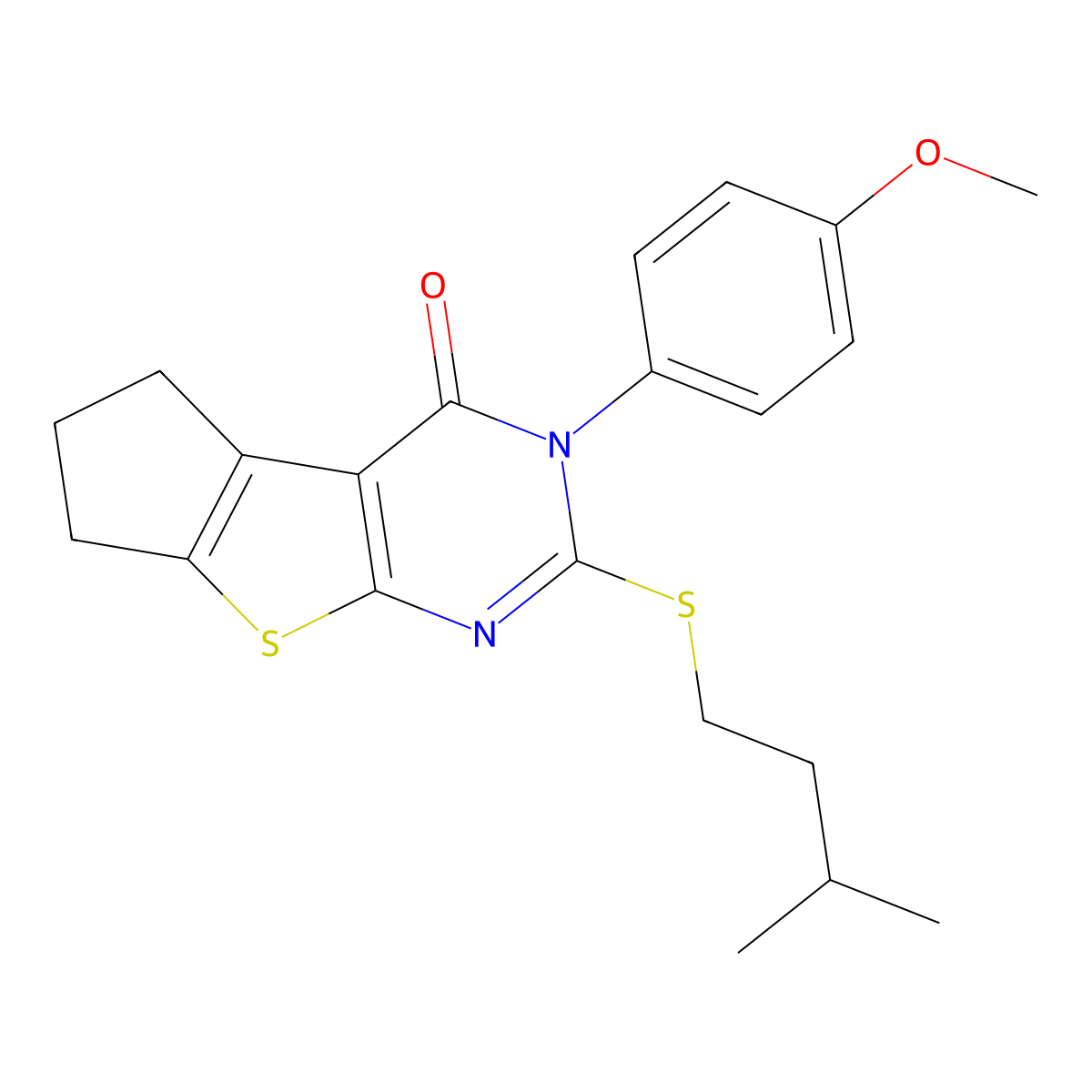 3-(4-methoxyphenyl)-2-[(3-methylbutyl)sulfanyl]-3,5,6,7-tetrahydro-4H-cyclopenta[4,5]thieno[2,3-d]pyrimidin-4-one molecular structure, CAS 330833-70-0
