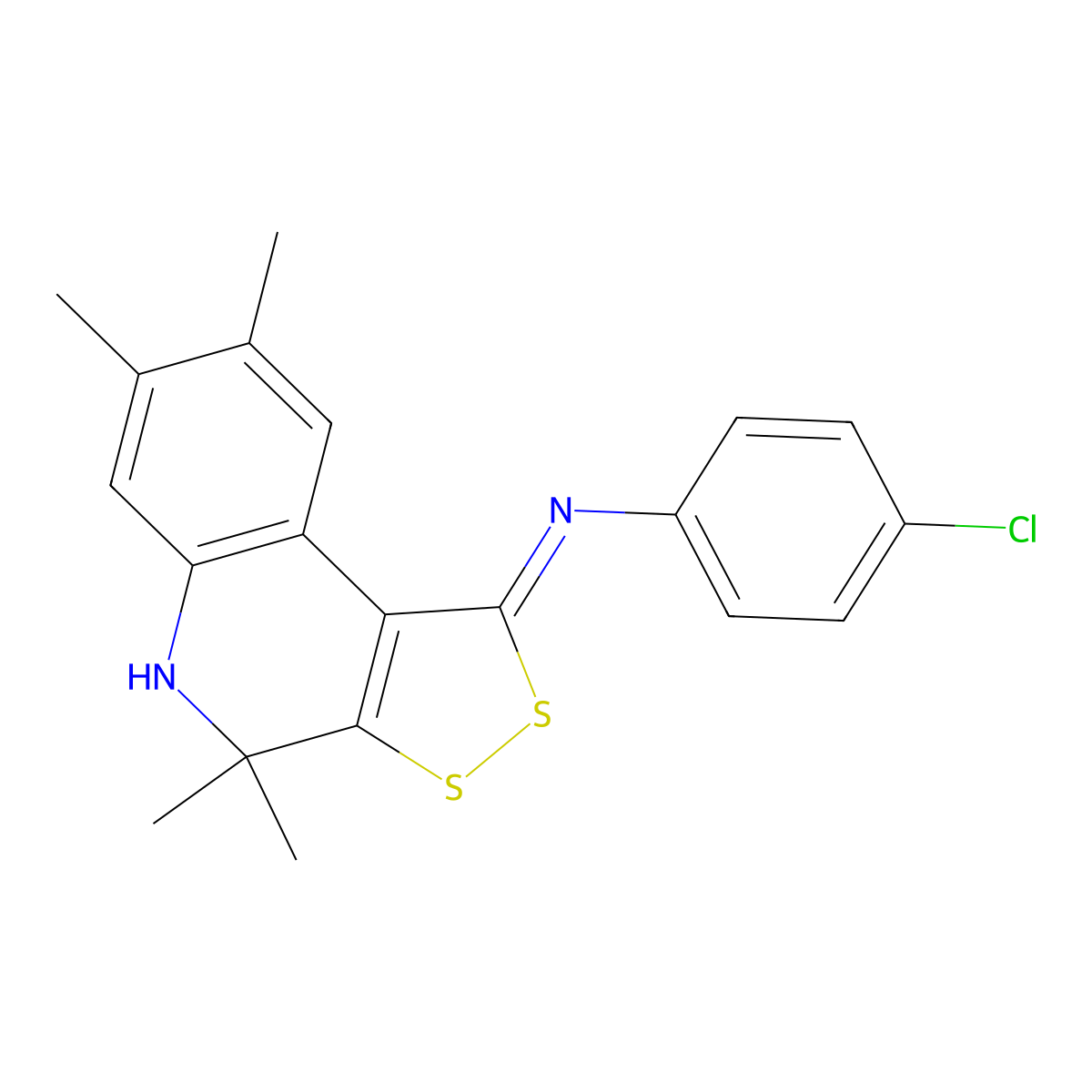 4-chloro-N-[(1Z)-4,4,7,8-tetramethyl-4,5-dihydro-1H-[1,2]dithiolo[3,4-c]quinolin-1-ylidene]aniline molecular structure, CAS 330833-95-9