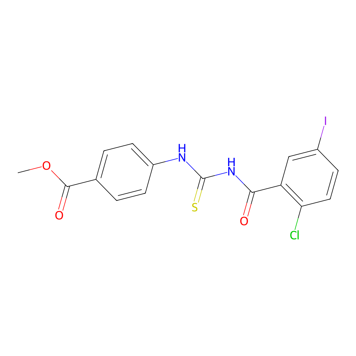 Methyl 4-({[(2-chloro-5-iodophenyl)carbonyl]carbamothioyl}amino)benzoate molecular structure, CAS 330834-45-2