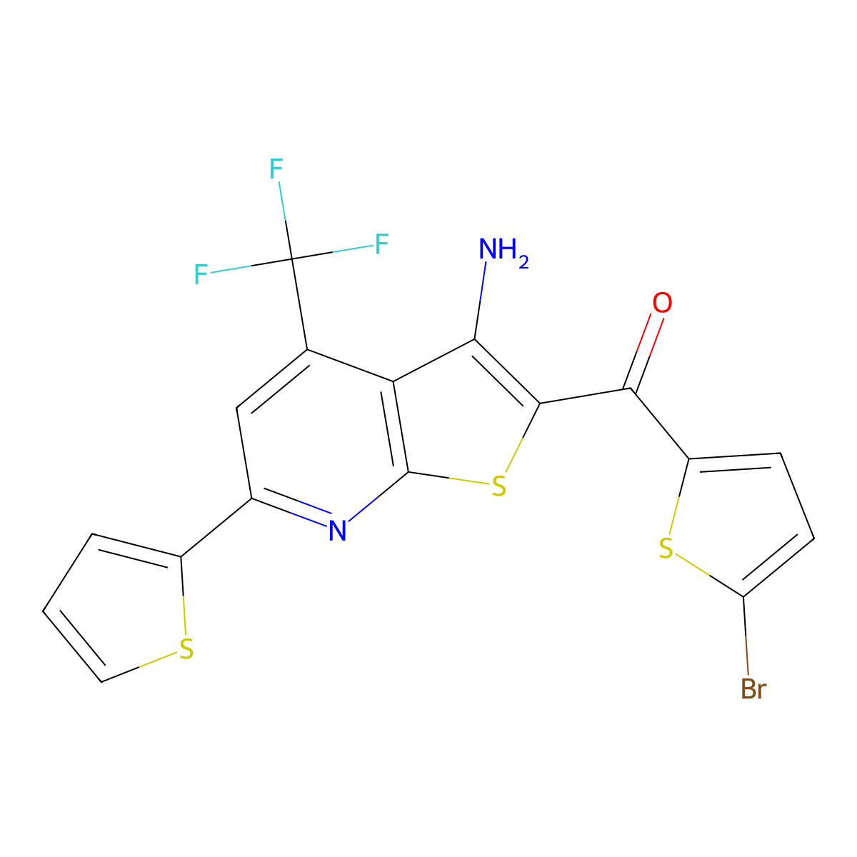 [3-Amino-6-thiophen-2-yl-4-(trifluoromethyl)thieno[2,3-b]pyridin-2-yl]-(5-bromothiophen-2-yl)methanone molecular structure, CAS 330834-58-7