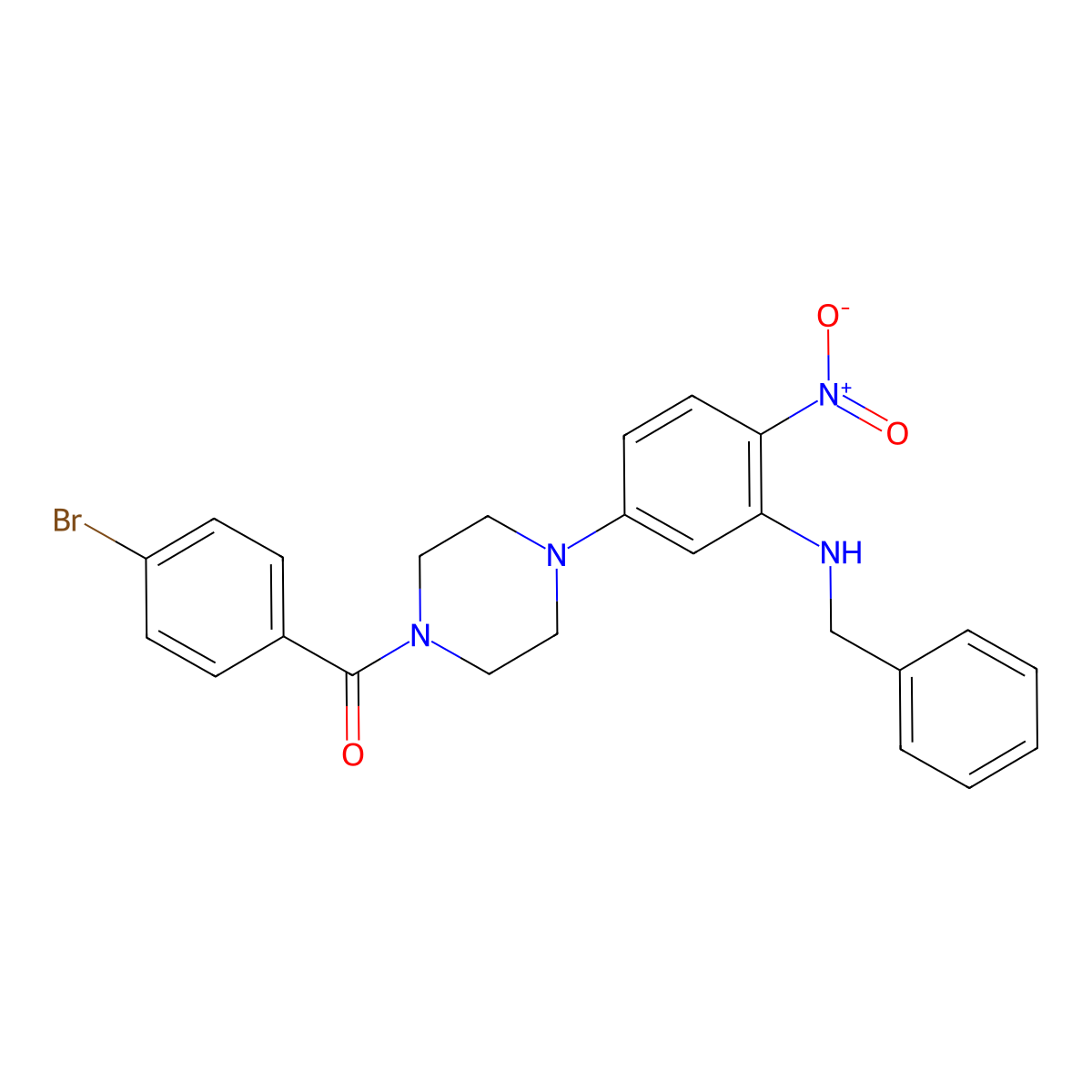 [4-[3-(Benzylamino)-4-nitrophenyl]piperazin-1-yl]-(4-bromophenyl)methanone molecular structure, CAS 330834-72-5