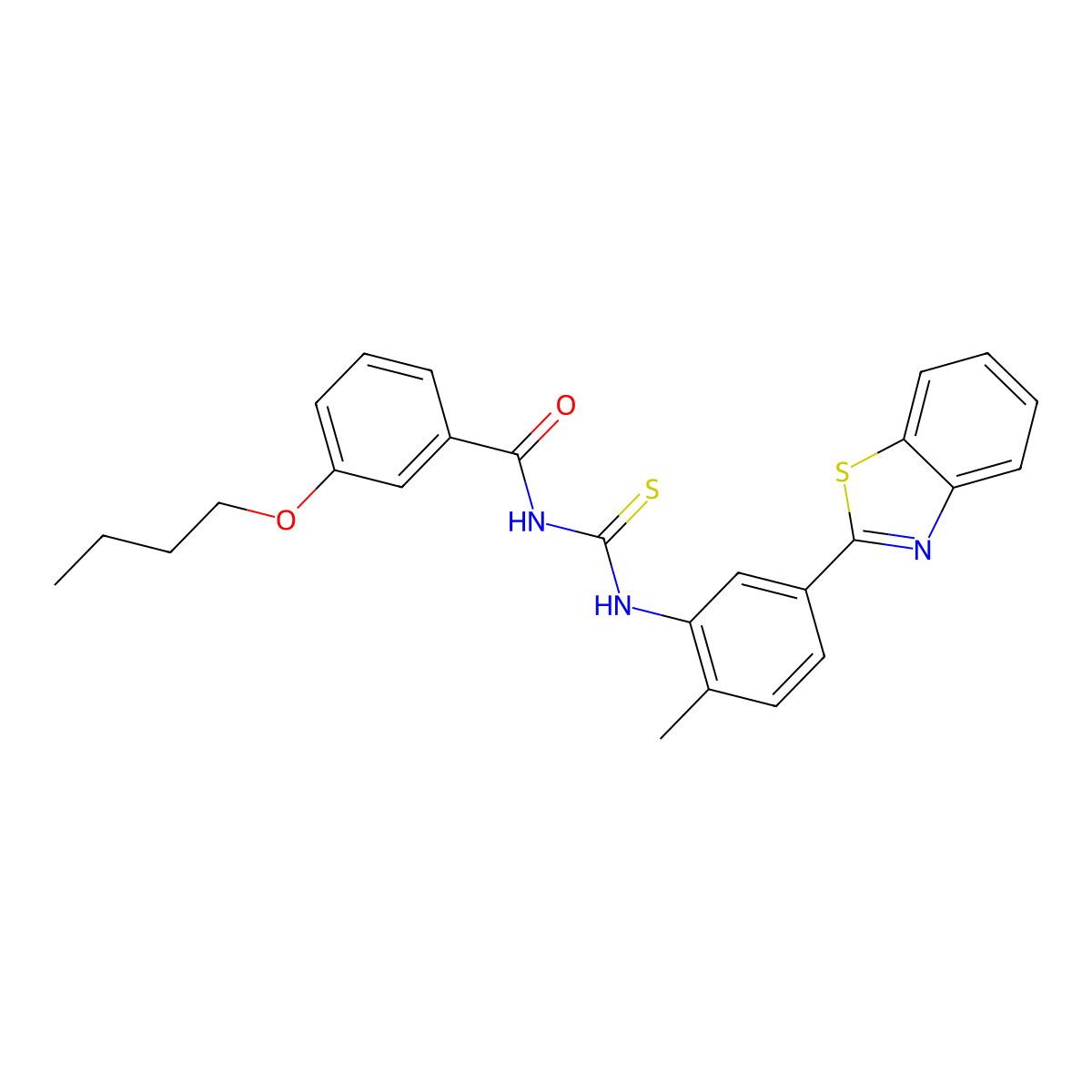 N-[[5-(1,3-benzothiazol-2-yl)-2-methylphenyl]carbamothioyl]-3-butoxybenzamide molecular structure, CAS 330835-15-9