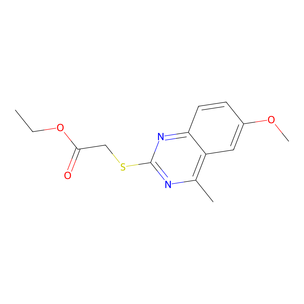 (6-Methoxy-4-methylquinazolin-2-ylsulfanyl)acetic acid, ethyl ester molecular structure, CAS 330835-31-9