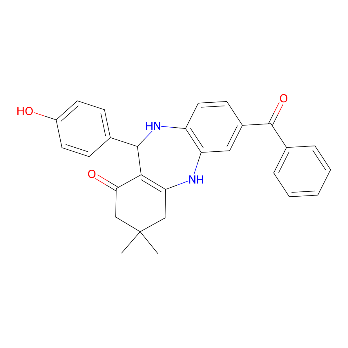 2-benzoyl-6-(4-hydroxyphenyl)-9,9-dimethyl-6,8,10,11-tetrahydro-5H-benzo[b][1,4]benzodiazepin-7-one molecular structure, CAS 330835-40-0