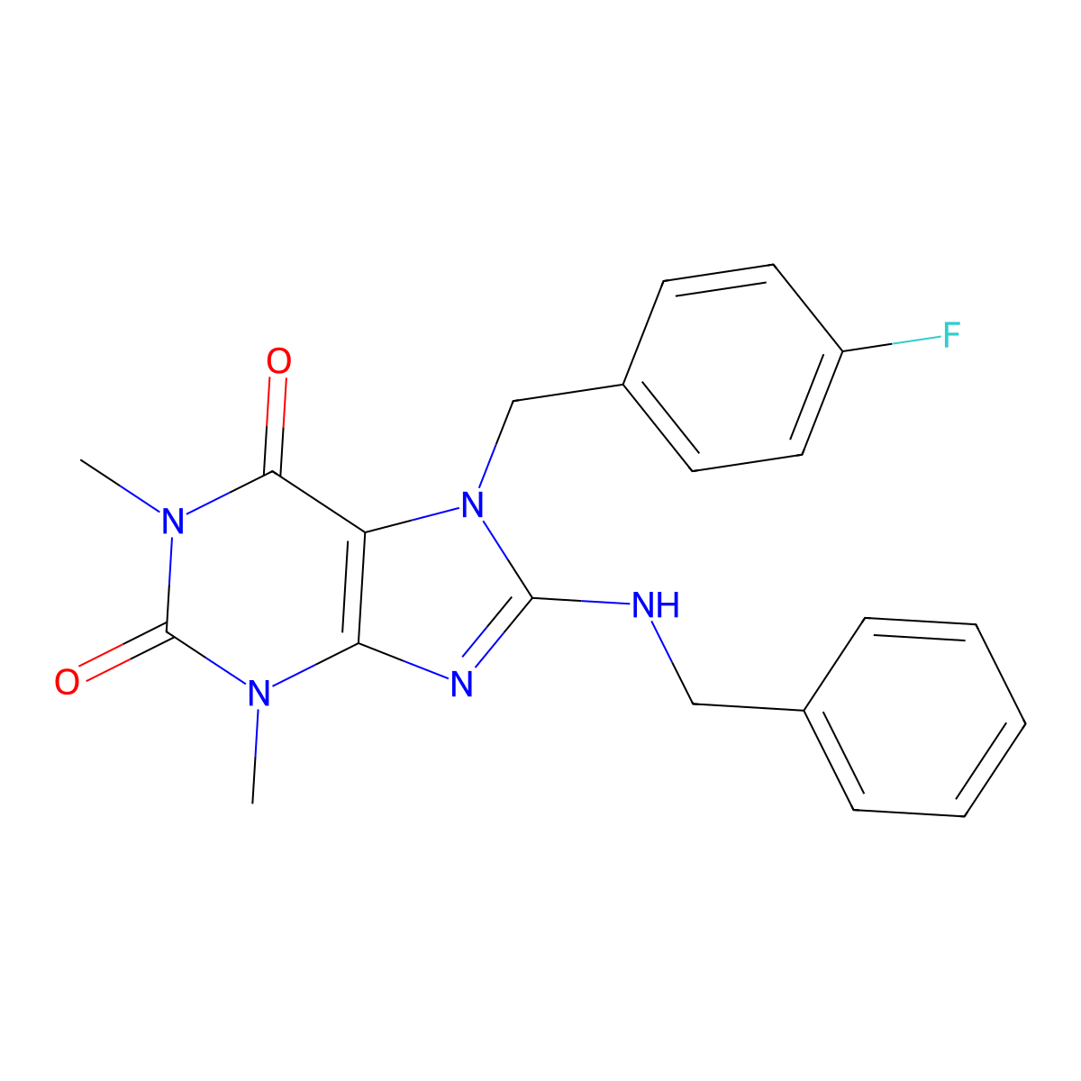 8-(benzylamino)-7-(4-fluorobenzyl)-1,3-dimethyl-3,7-dihydro-1H-purine-2,6-dione molecular structure, CAS 330835-74-0