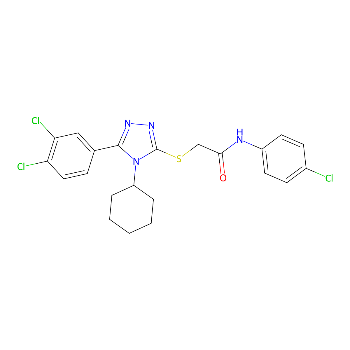 N-(4-chlorophenyl)-2-[[4-cyclohexyl-5-(3,4-dichlorophenyl)-1,2,4-triazol-3-yl]sulfanyl]acetamide molecular structure, CAS 330836-12-9