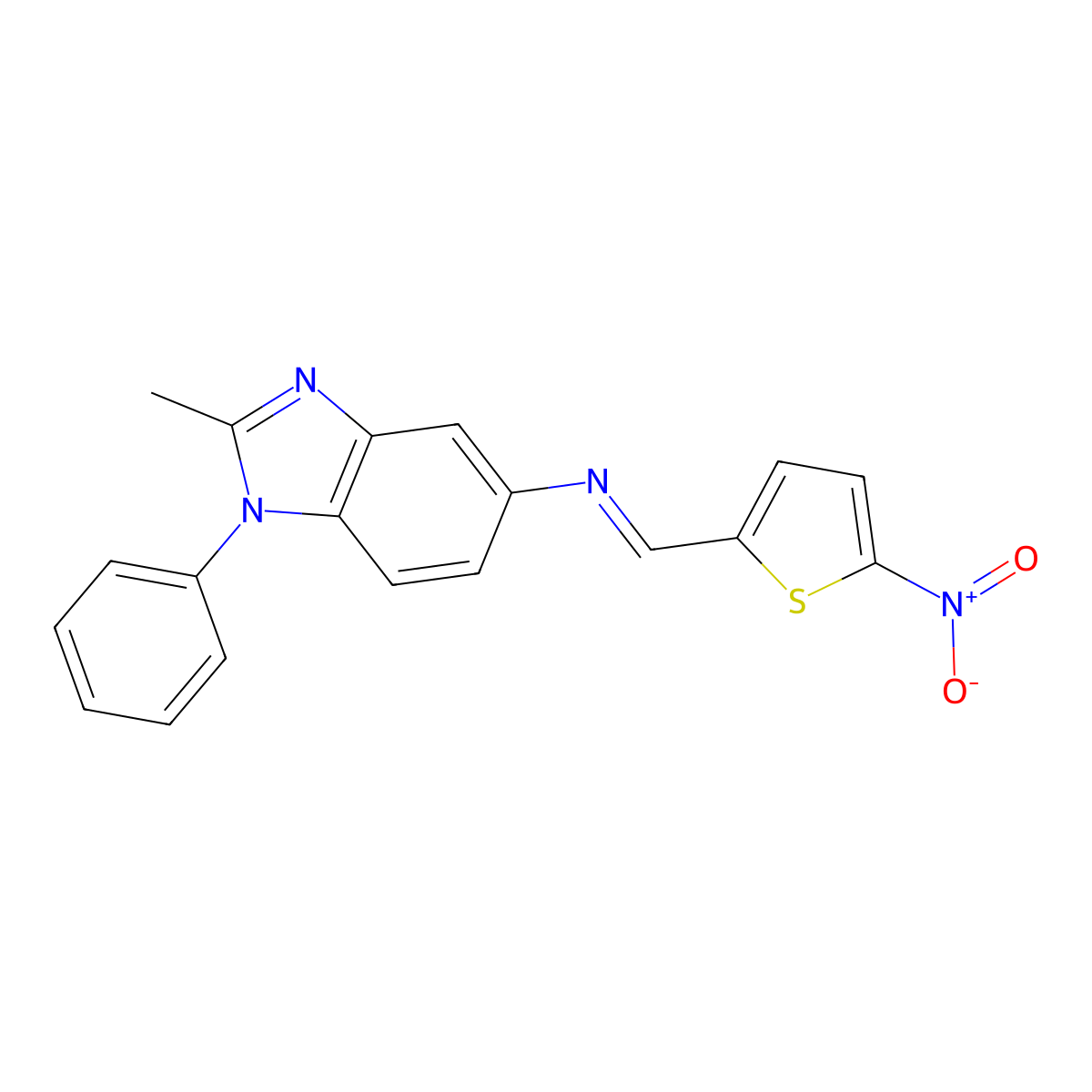 N-(2-methyl-1-phenylbenzimidazol-5-yl)-1-(5-nitrothiophen-2-yl)methanimine molecular structure, CAS 330836-72-1