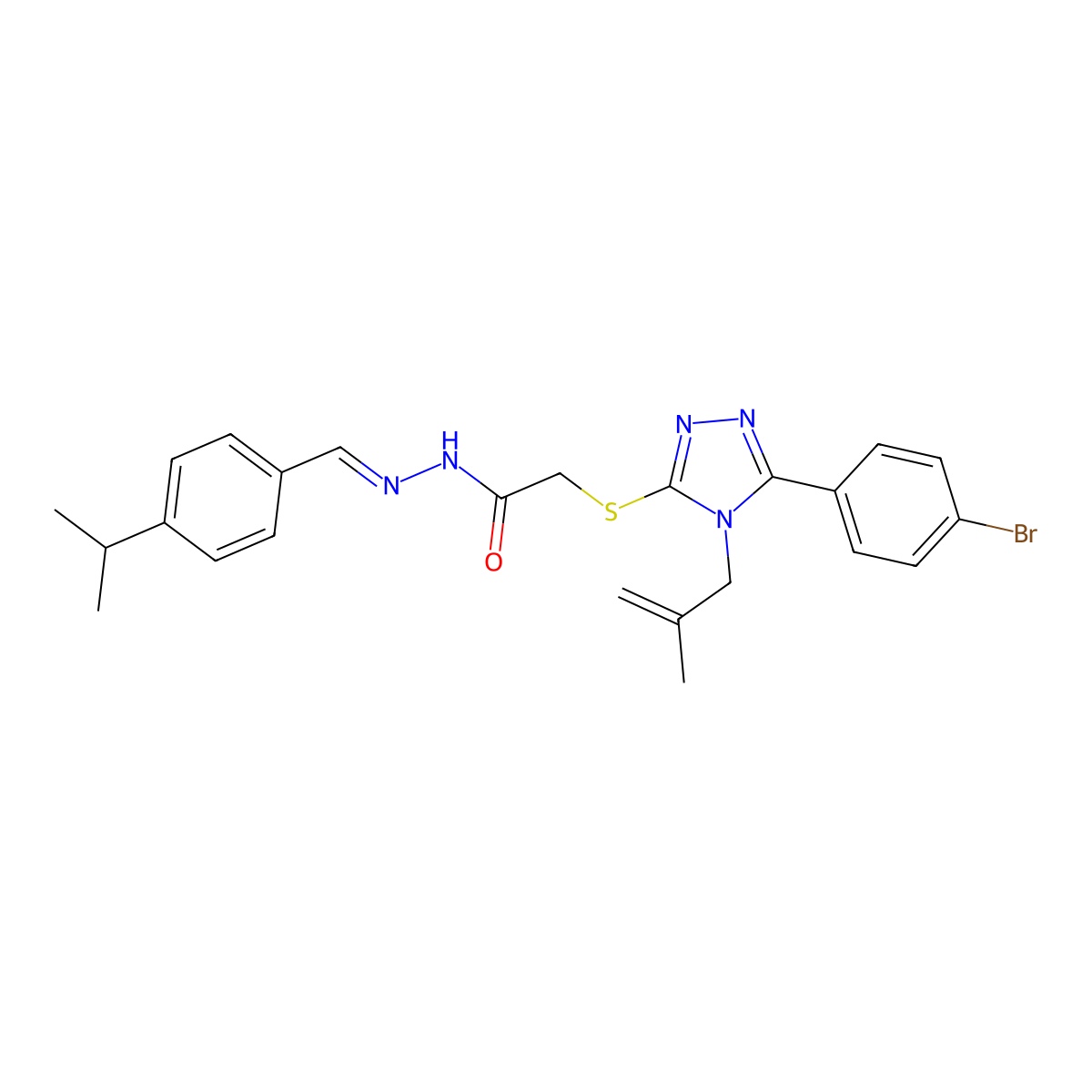 2-[[5-(4-Bromophenyl)-4-(2-methyl-2-propen-1-yl)-4H-1,2,4-triazol-3-yl]thio]acetic acid 2-[[4-(1-methylethyl)phenyl]methylene]hydrazide molecular structure, CAS 330838-53-4