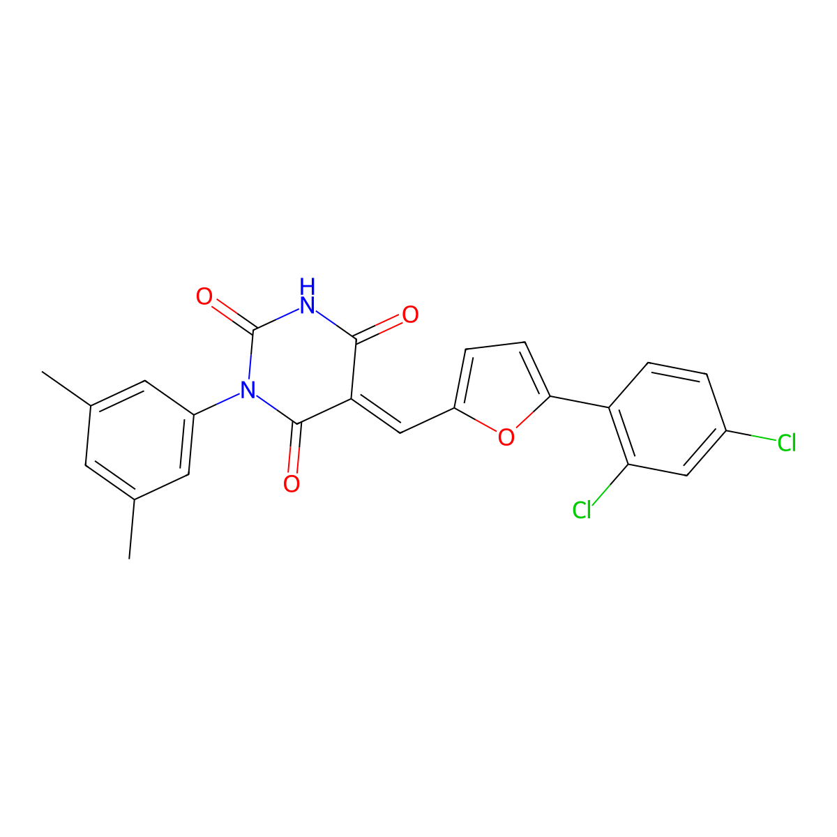 5-[[5-(2,4-Dichlorophenyl)furan-2-yl]methylidene]-1-(3,5-dimethylphenyl)-1,3-diazinane-2,4,6-trione molecular structure, CAS 330842-49-4