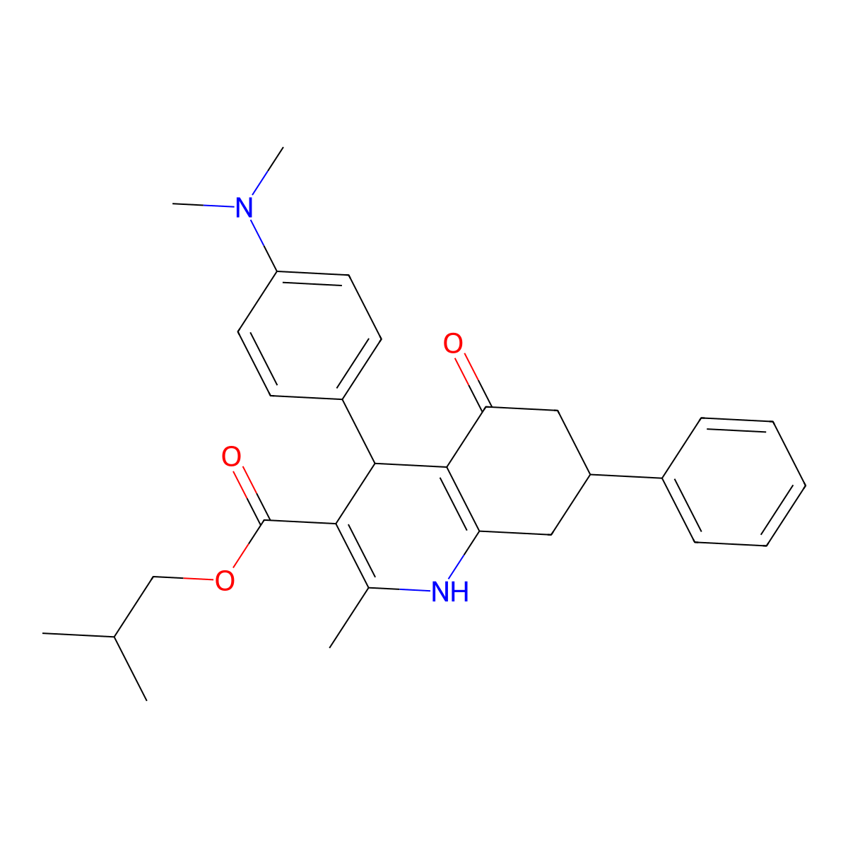 2-Methylpropyl 4-[4-(dimethylamino)phenyl]-2-methyl-5-oxo-7-phenyl-1,4,5,6,7,8-hexahydroquinoline-3-carboxylate molecular structure, CAS 330847-60-4