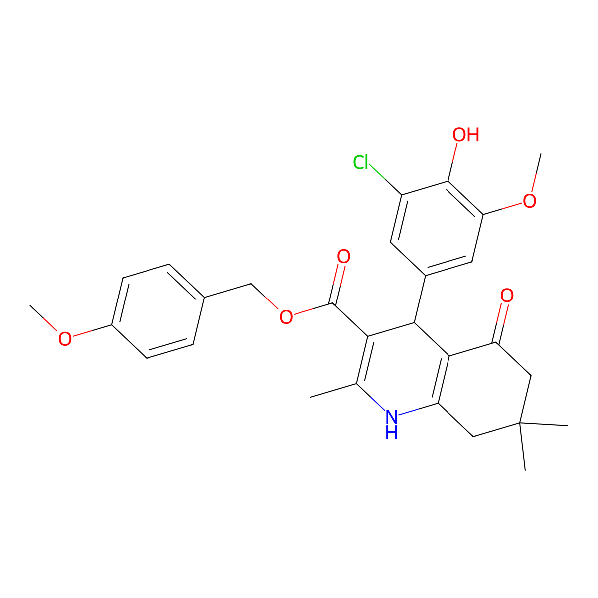 4-Methoxybenzyl 4-(3-chloro-4-hydroxy-5-methoxyphenyl)-2,7,7-trimethyl-5-oxo-1,4,5,6,7,8-hexahydro-3-quinolinecarboxylate molecular structure, CAS 330847-62-6