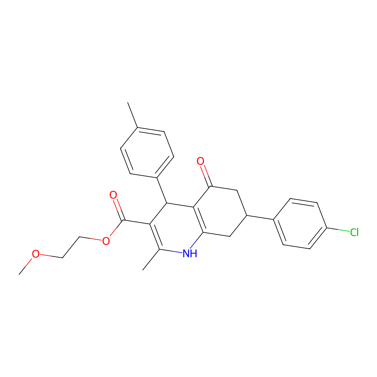 2-Methoxyethyl 7-(4-chlorophenyl)-2-methyl-4-(4-methylphenyl)-5-oxo-1,4,5,6,7,8-hexahydroquinoline-3-carboxylate molecular structure, CAS 330847-65-9