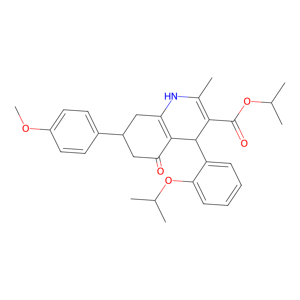 Isopropyl 4-(2-isopropoxyphenyl)-7-(4-methoxyphenyl)-2-methyl-5-oxo-1,4,5,6,7,8-hexahydro-3-quinolinecarboxylate molecular structure, CAS 330847-75-1