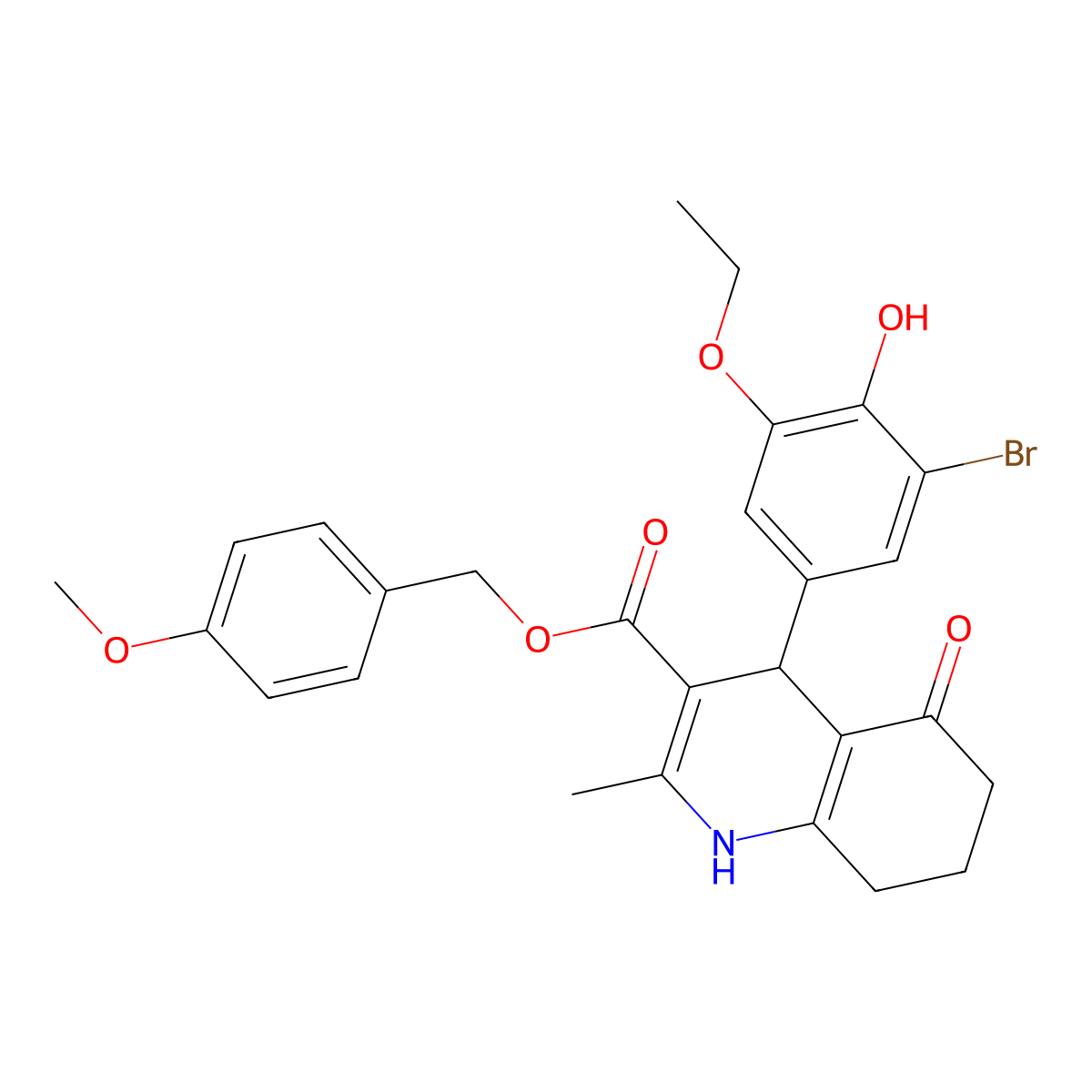 (4-methoxyphenyl)methyl 4-(3-bromo-5-ethoxy-4-hydroxyphenyl)-2-methyl-5-oxo-4,6,7,8-tetrahydro-1H-quinoline-3-carboxylate molecular structure, CAS 330848-27-6