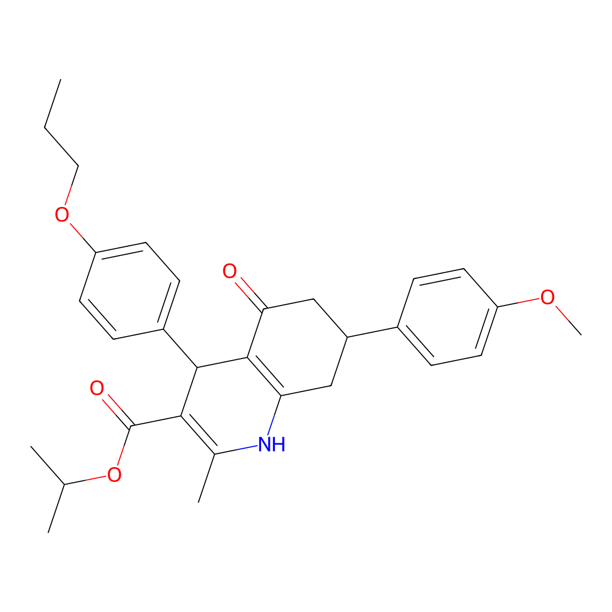 Isopropyl 7-(4-methoxyphenyl)-2-methyl-5-oxo-4-(4-propoxyphenyl)-1,4,5,6,7,8-hexahydro-3-quinolinecarboxylate molecular structure, CAS 330848-30-1