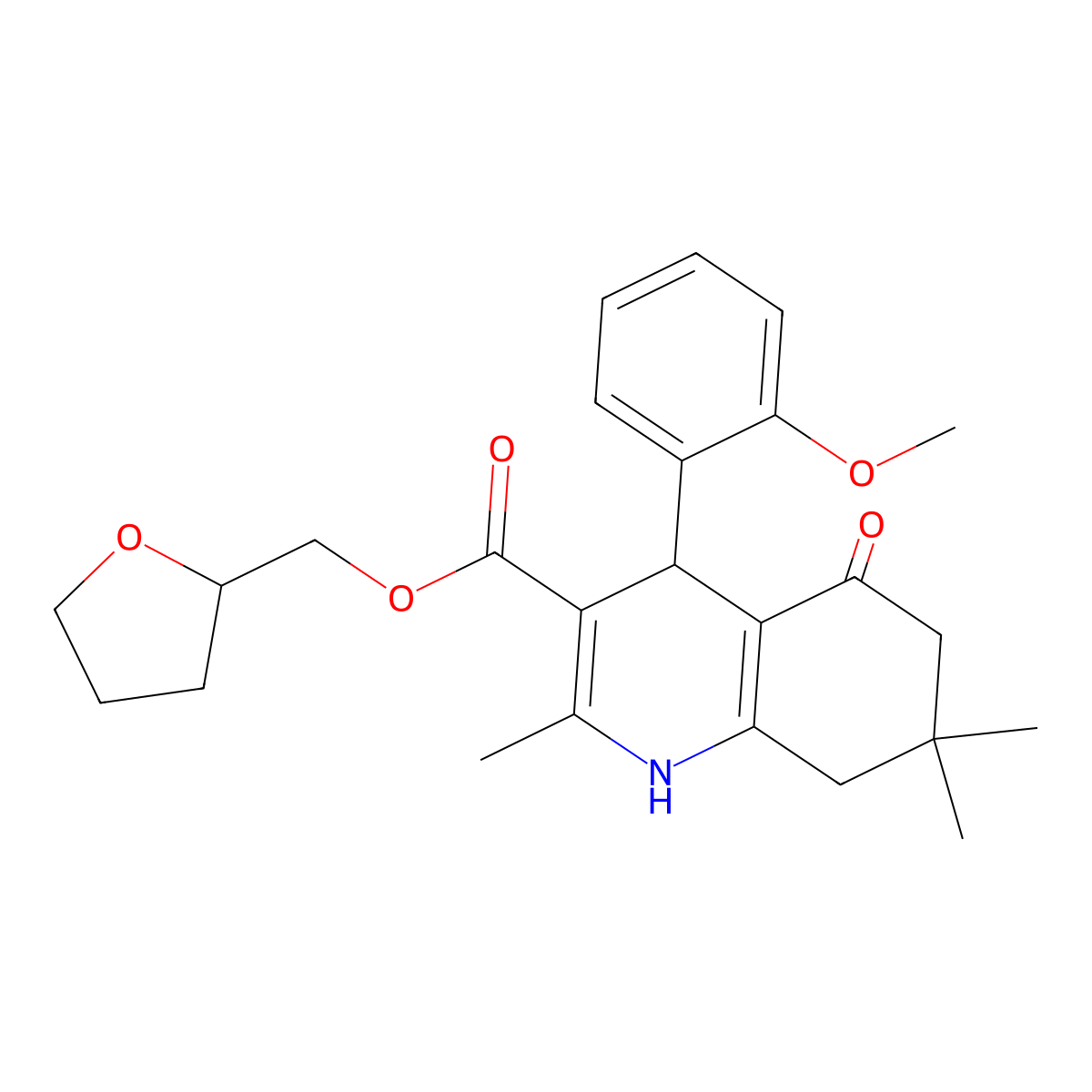 Oxolan-2-ylmethyl 4-(2-methoxyphenyl)-2,7,7-trimethyl-5-oxo-1,4,6,8-tetrahydroquinoline-3-carboxylate molecular structure, CAS 330848-33-4