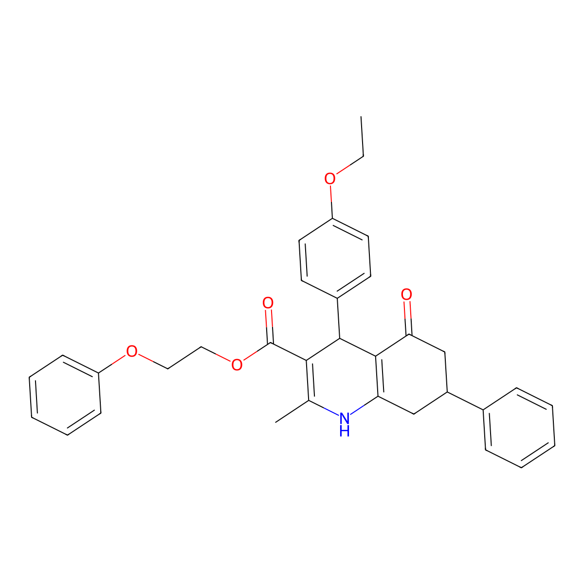 2-Phenoxyethyl 4-(4-ethoxyphenyl)-2-methyl-5-oxo-7-phenyl-1,4,5,6,7,8-hexahydroquinoline-3-carboxylate molecular structure, CAS 330848-39-0
