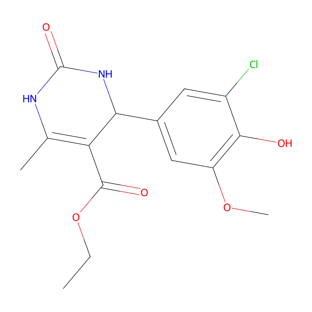 Ethyl 4-(3-chloro-4-hydroxy-5-methoxyphenyl)-6-methyl-2-oxo-1,2,3,4-tetrahydro-5-pyrimidinecarboxylate molecular structure, CAS 330848-43-6