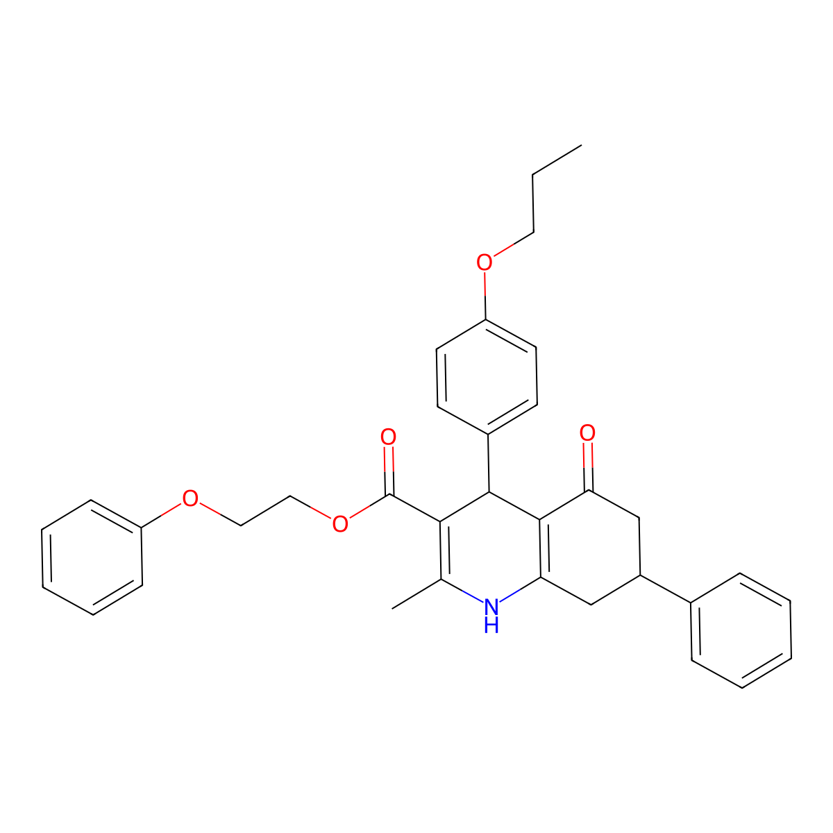 2-Phenoxyethyl 2-methyl-5-oxo-7-phenyl-4-(4-propoxyphenyl)-1,4,5,6,7,8-hexahydroquinoline-3-carboxylate molecular structure, CAS 330848-48-1