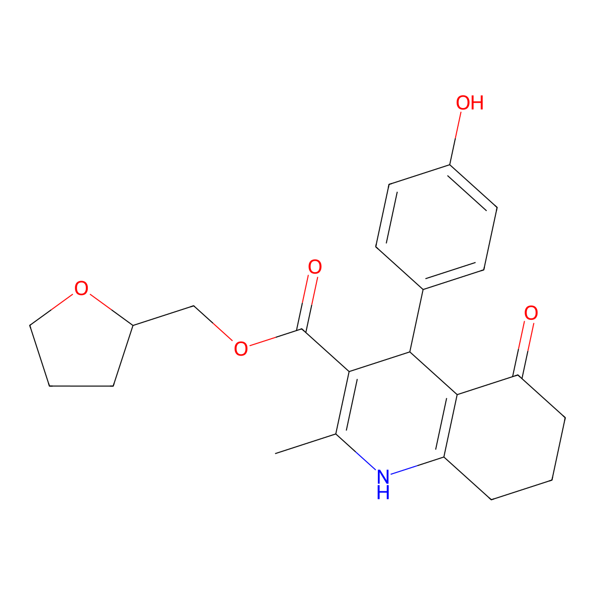 Tetrahydro-2-furanylmethyl 4-(4-hydroxyphenyl)-2-methyl-5-oxo-1,4,5,6,7,8-hexahydro-3-quinolinecarboxylate molecular structure, CAS 330848-56-1