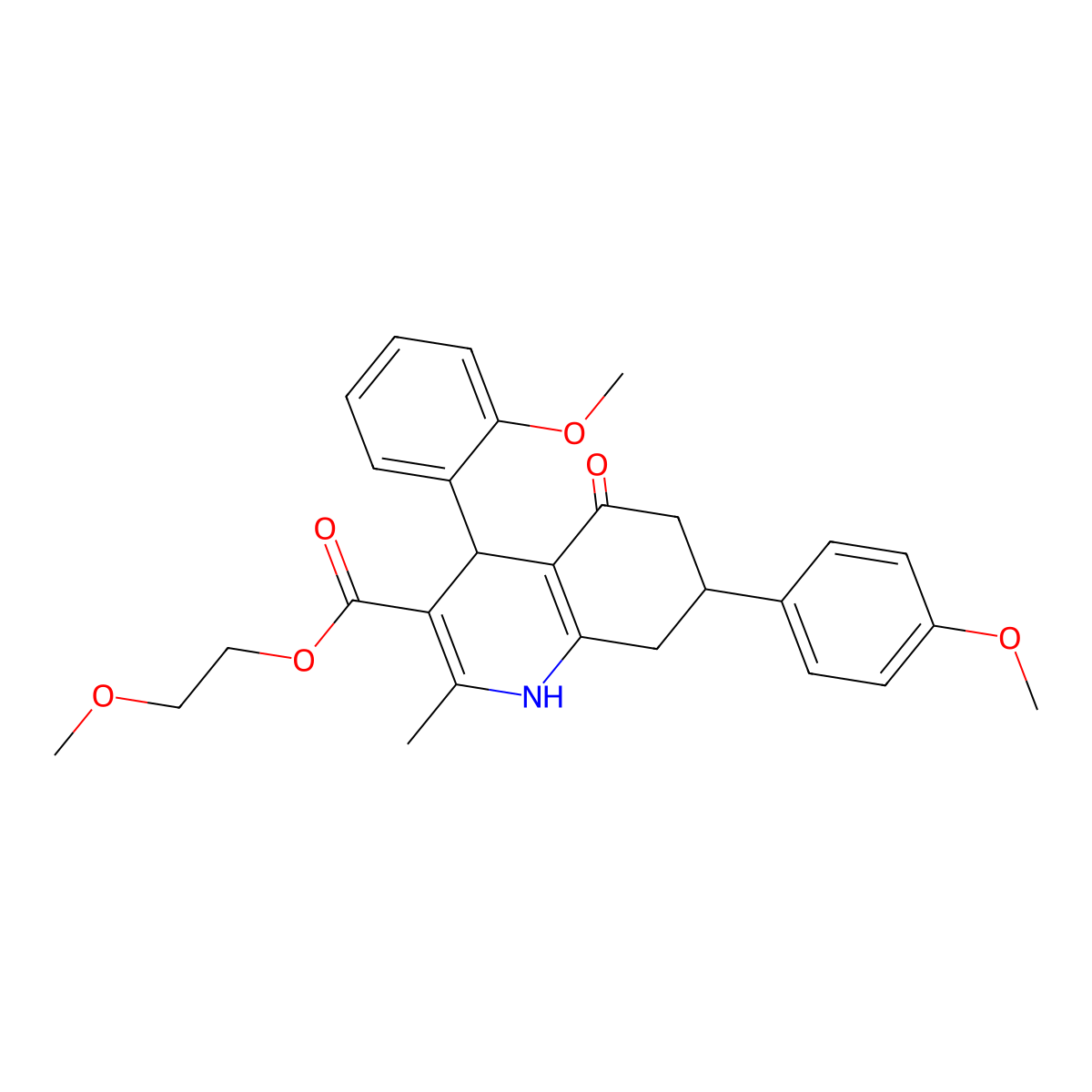 2-methoxyethyl 4-(2-methoxyphenyl)-7-(4-methoxyphenyl)-2-methyl-5-oxo-4,6,7,8-tetrahydro-1H-quinoline-3-carboxylate molecular structure, CAS 330848-62-9