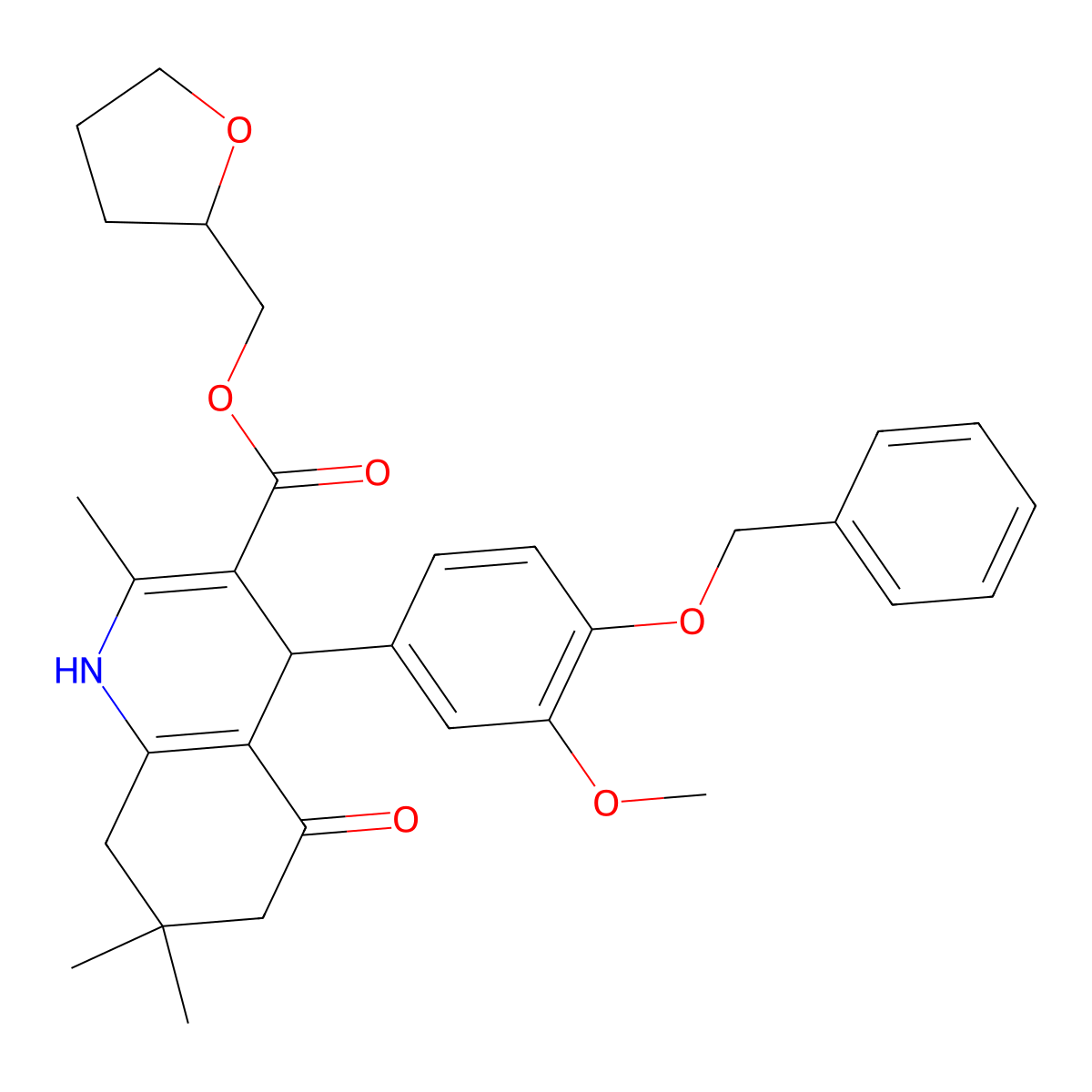 Oxolan-2-ylmethyl 4-(3-methoxy-4-phenylmethoxyphenyl)-2,7,7-trimethyl-5-oxo-1,4,6,8-tetrahydroquinoline-3-carboxylate molecular structure, CAS 330848-74-3