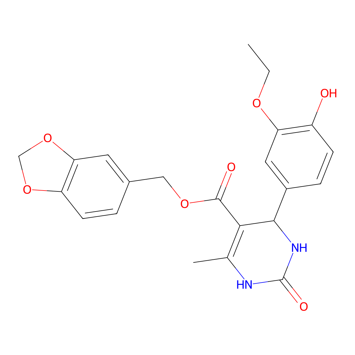 1,3-Benzodioxol-5-ylmethyl 4-(3-ethoxy-4-hydroxyphenyl)-6-methyl-2-oxo-1,2,3,4-tetrahydropyrimidine-5-carboxylate molecular structure, CAS 330848-77-6