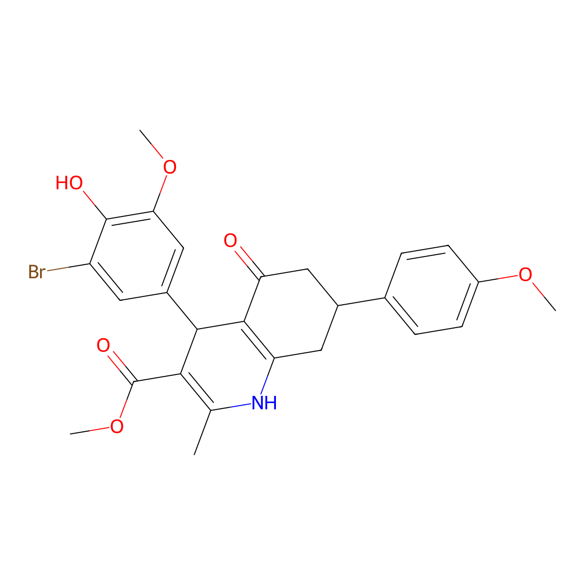 methyl 4-(3-bromo-4-hydroxy-5-methoxyphenyl)-7-(4-methoxyphenyl)-2-methyl-5-oxo-4,6,7,8-tetrahydro-1H-quinoline-3-carboxylate molecular structure, CAS 330848-79-8