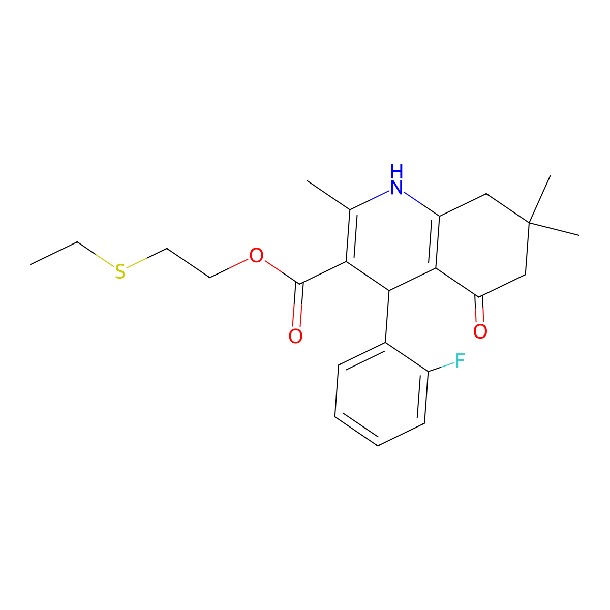 2-(Ethylsulfanyl)ethyl 4-(2-fluorophenyl)-2,7,7-trimethyl-5-oxo-1,4,5,6,7,8-hexahydroquinoline-3-carboxylate molecular structure, CAS 330848-82-3