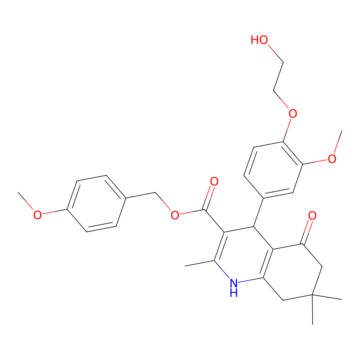 4-Methoxybenzyl 4-[4-(2-hydroxyethoxy)-3-methoxyphenyl]-2,7,7-trimethyl-5-oxo-1,4,5,6,7,8-hexahydroquinoline-3-carboxylate molecular structure, CAS 330848-84-5