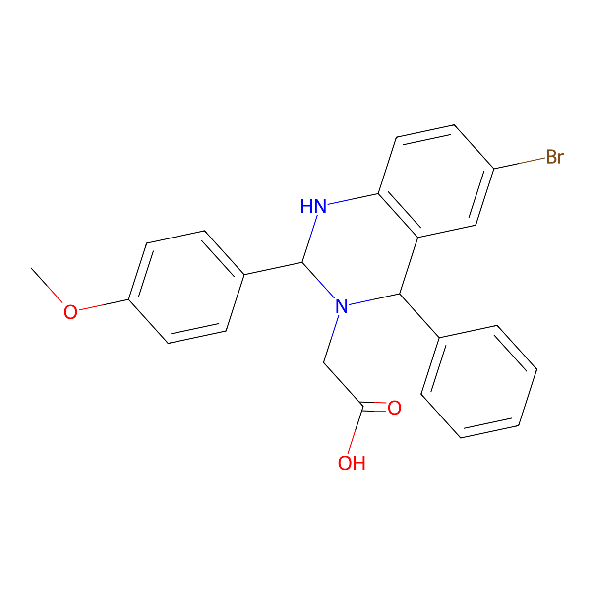 [6-bromo-2-(4-methoxyphenyl)-4-phenyl-1,4-dihydroquinazolin-3(2H)-yl]acetic acid molecular structure, CAS 330850-63-0