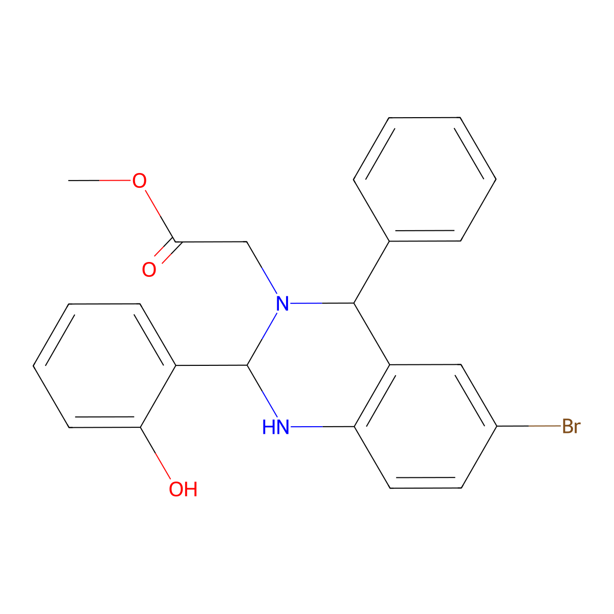 [6-Bromo-2-(2-hydroxy-phenyl)-4-phenyl-1,4-dihydro-2H-quinazolin-3-yl]-acetic acid methyl ester molecular structure, CAS 330850-65-2