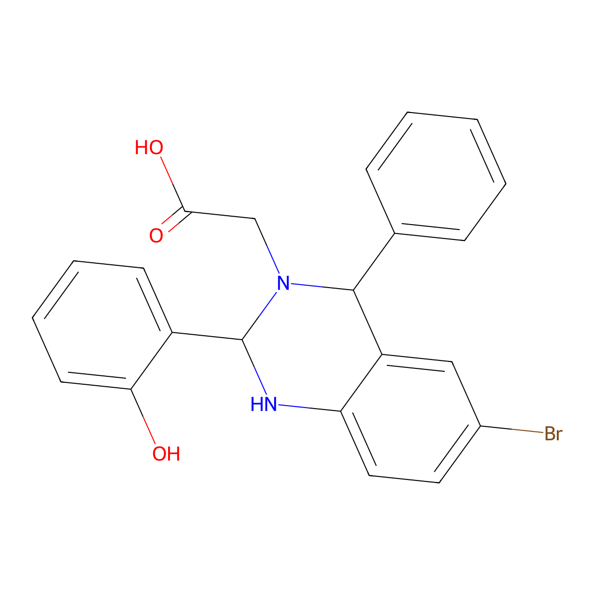 2-[6-bromo-2-(2-hydroxyphenyl)-4-phenyl-2,4-dihydro-1H-quinazolin-3-yl]acetic acid molecular structure, CAS 330850-66-3